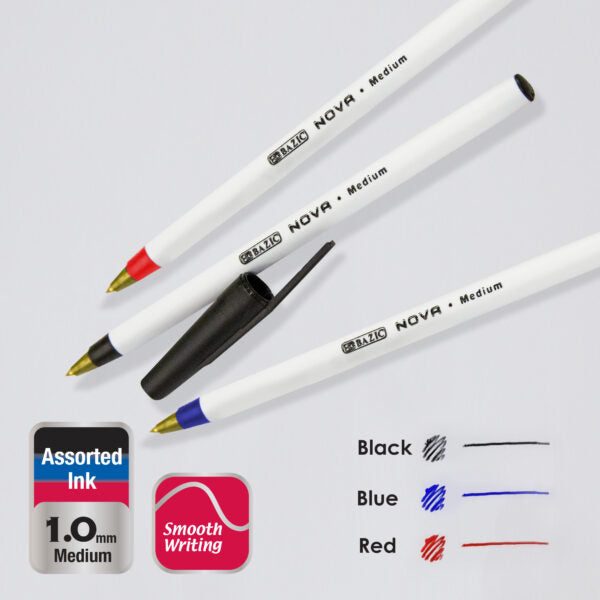 Ballpoint Pens - Assorted Ink - 12 Pack