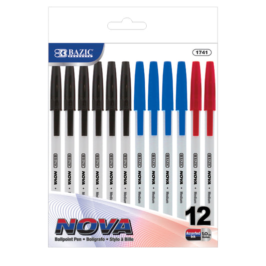 Ballpoint Pens - Assorted Ink - 12 Pack